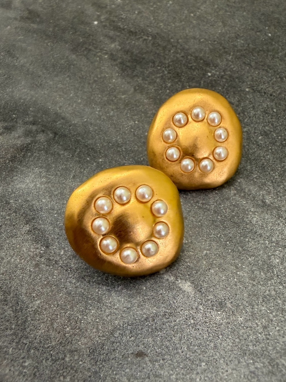Vintage Matte Gold Faux Pearl Circle Earrings